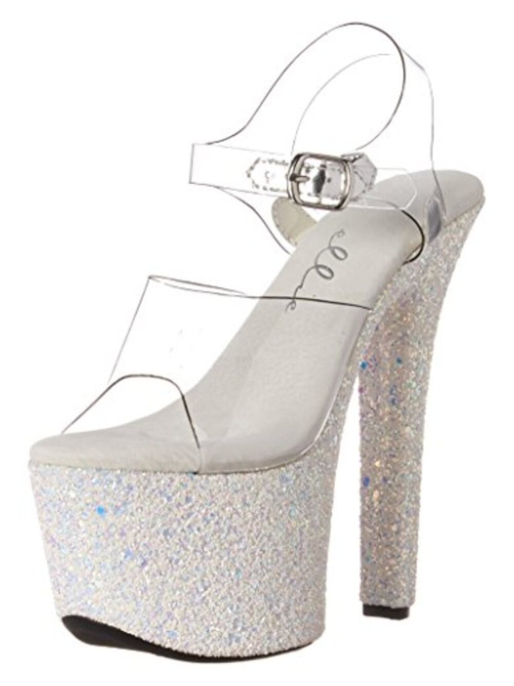 Womens Platform Heeled Sandal Glitter Ankle Strap Formal Wedding